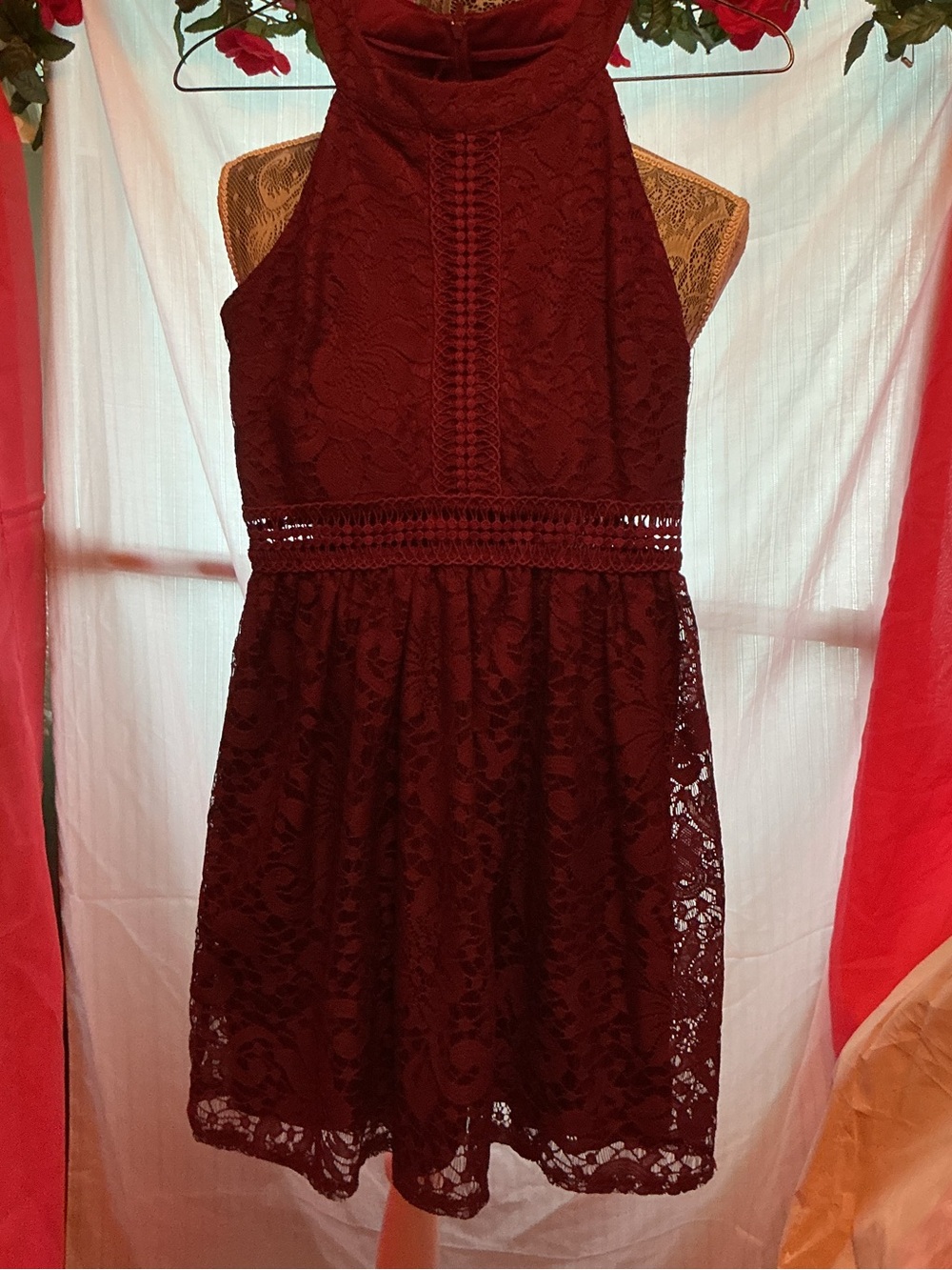 ' Burgundy Lace Halter Dress